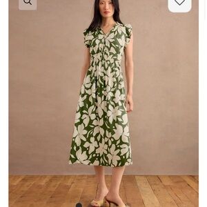 CAbi Havana Green and Tan Floral Maxi Dress